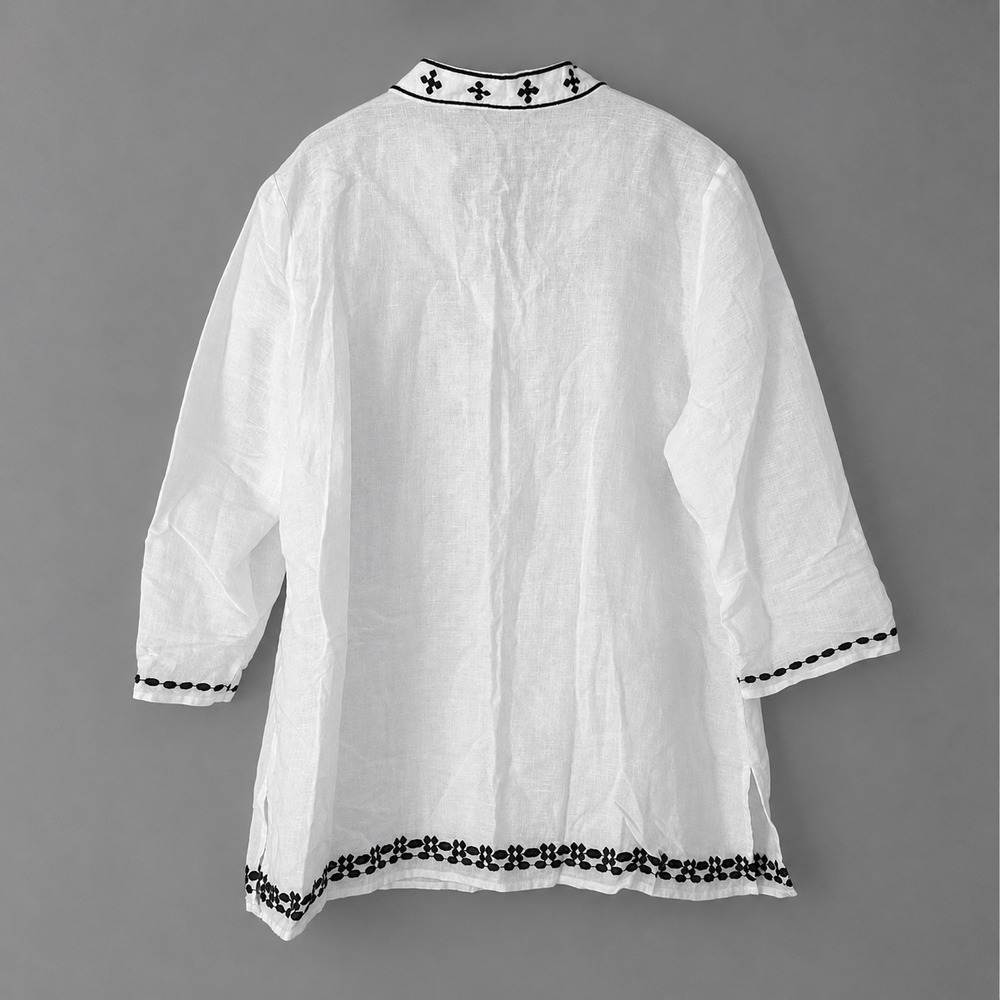Susan Bristol Blouse Size XL Cotton Linen White Embroidered Boho Cottagecore - Picture 3 of 9